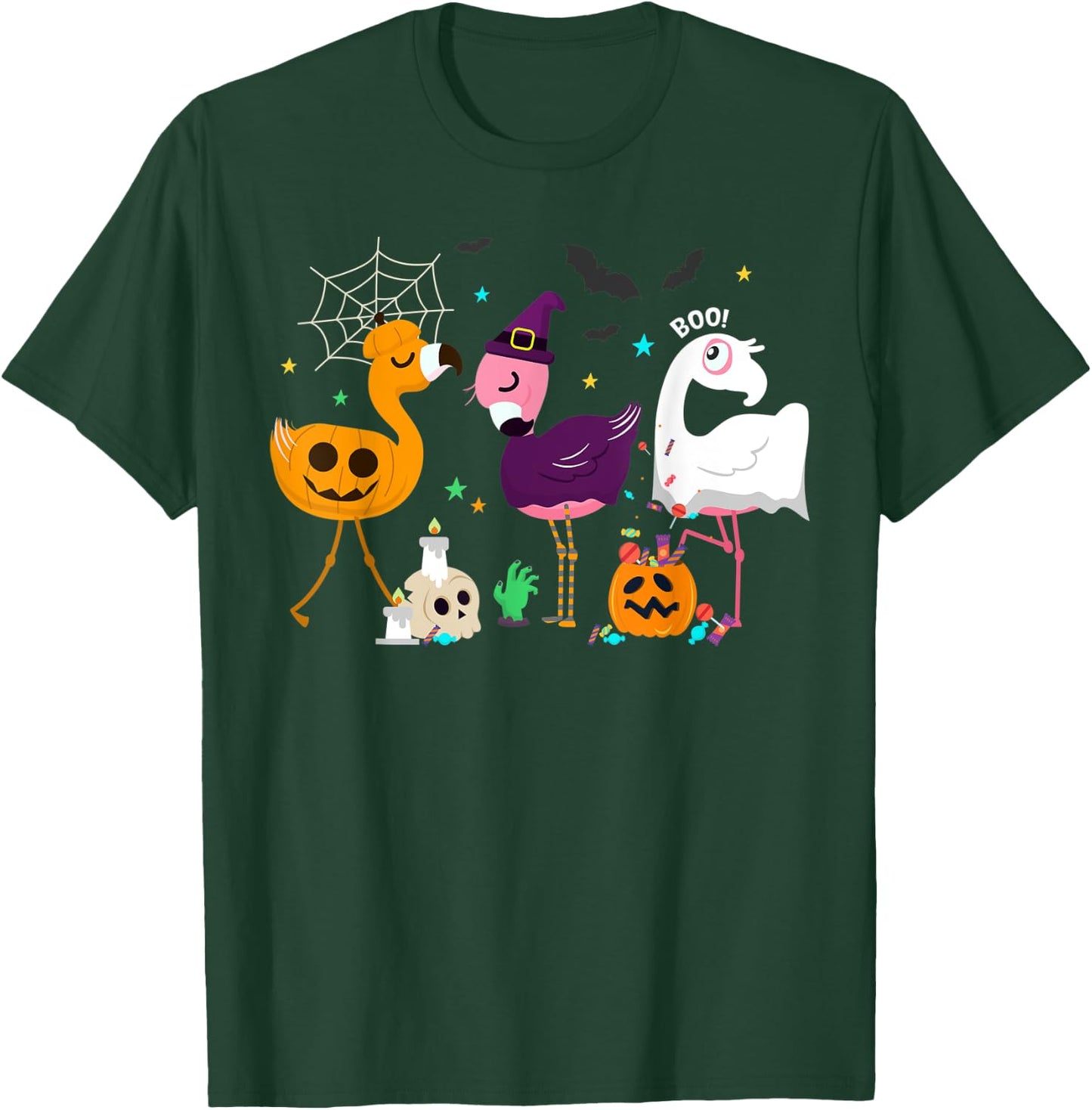 Flamingo Halloween Pumpkin Witch Ghost Happy Flamingoween T-Shirt - T-Shirt | Forest