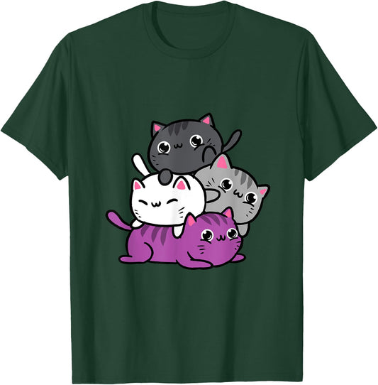 Kawaii Cat Pile Asexual Pride Women T-Shirt - T-Shirt | Forest