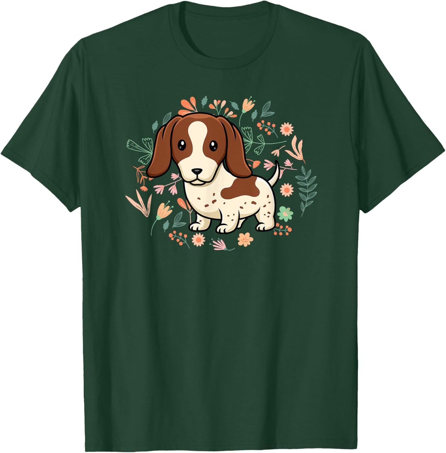 Floral Piebald Dachshund Lover Doxie Mom Dog Mama Lover Men Women Kids T-Shirt - T-Shirt | Forest