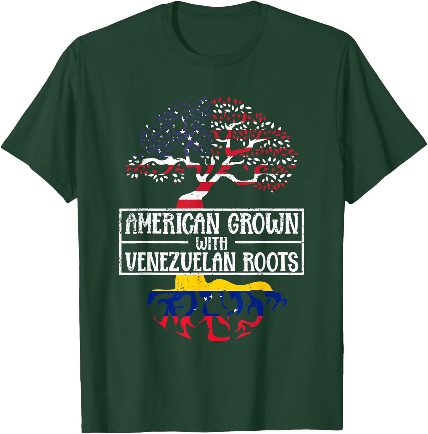 American Grown With Venezuelan Roots USA Flag Venezuela Women Kids Men T-Shirt - T-Shirt | Forest