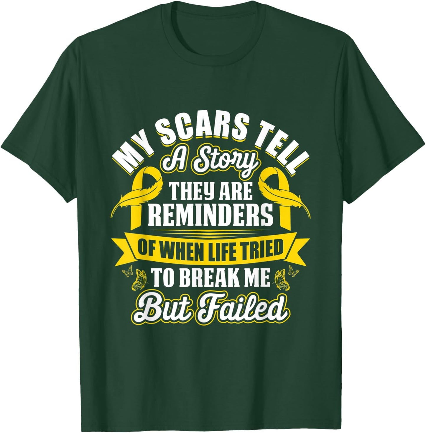 My Scars Tell a Story Childhood Cancer Ribbon Awareness T-Shirt - T-Shirt | Forest