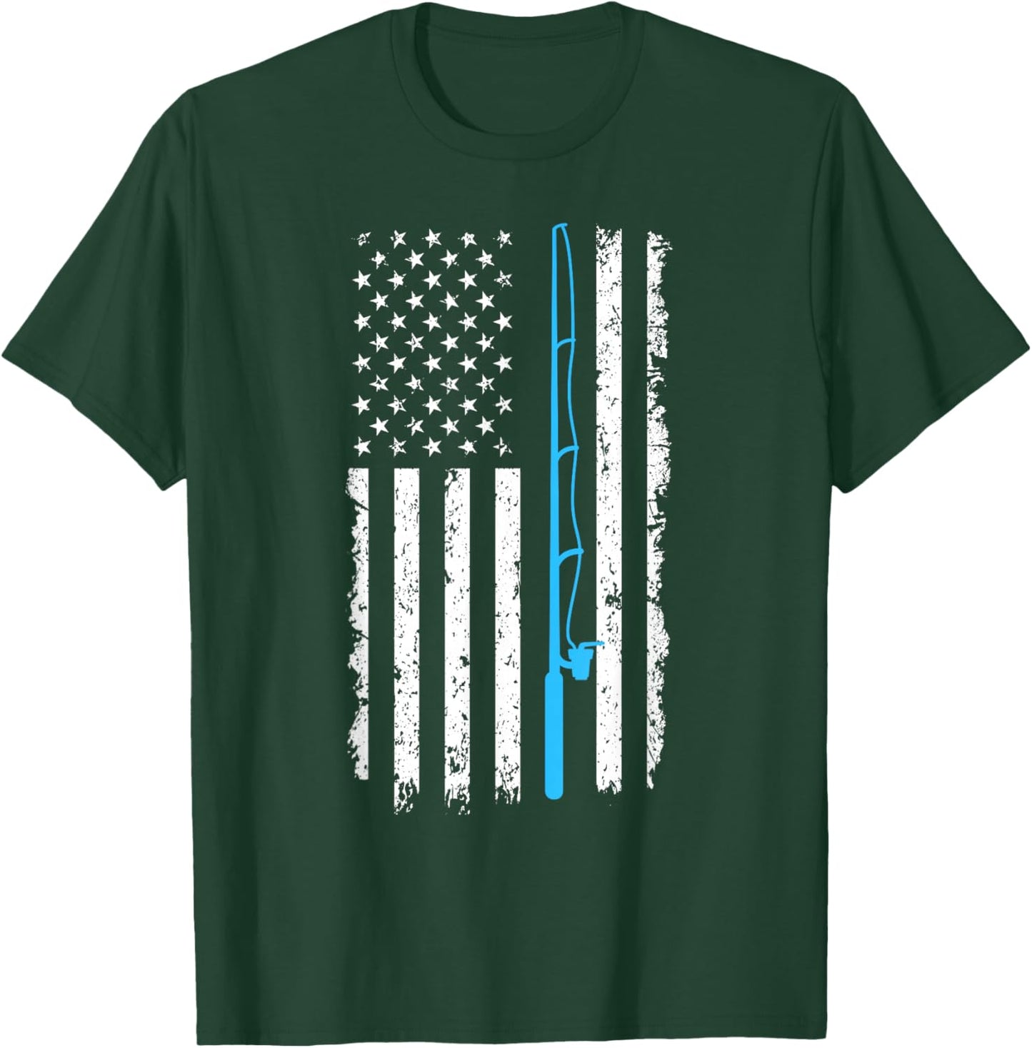 Vintage American Flag Fishing Rod Short Sleeve T-Shirt - T-Shirt | Forest