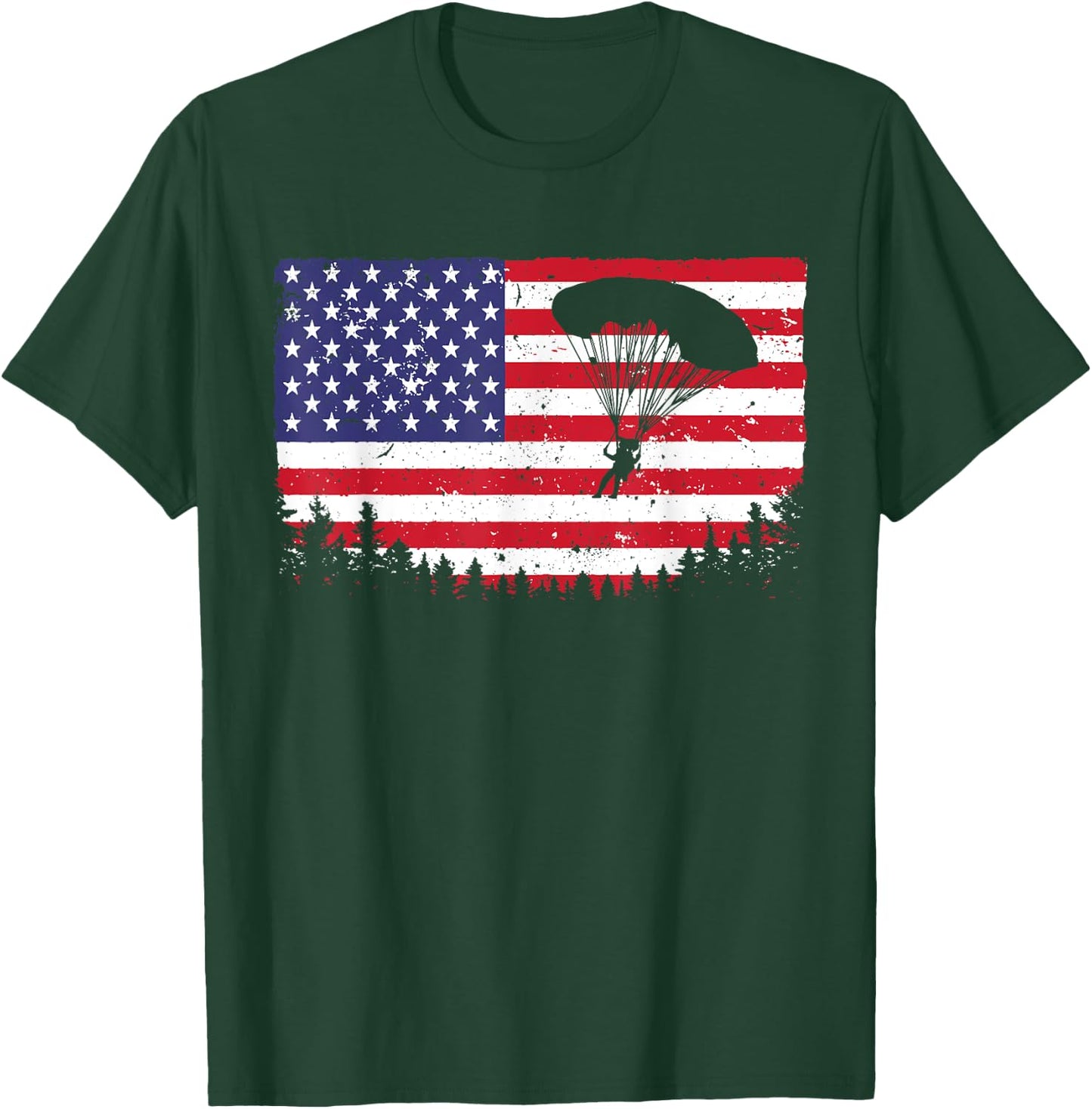Cool Skydiving Art Men Women Skydiver American Flag Skydive T-Shirt - T-Shirt | Forest