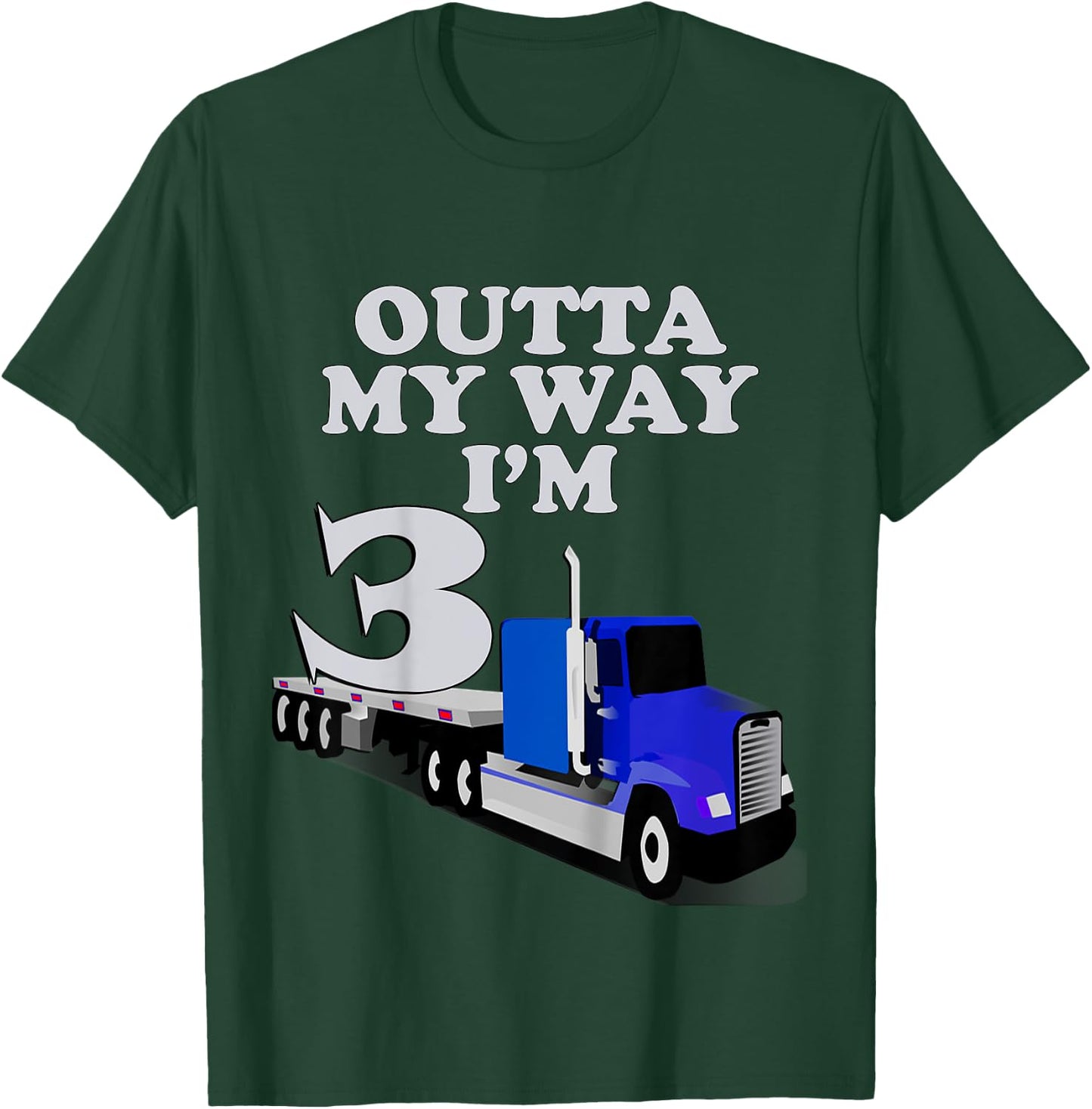 Birthday Gifts 3 yr Old Cute Trucks Semi Truck Birthday T-Shirt - T-Shirt | Forest