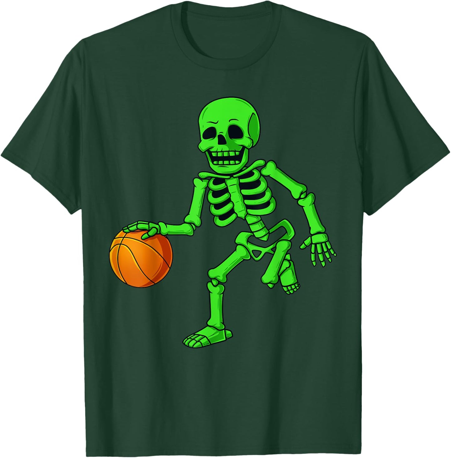 Halloween Skeleton Dribbling Basketball Boys Girls Kids T-Shirt - T-Shirt | Forest