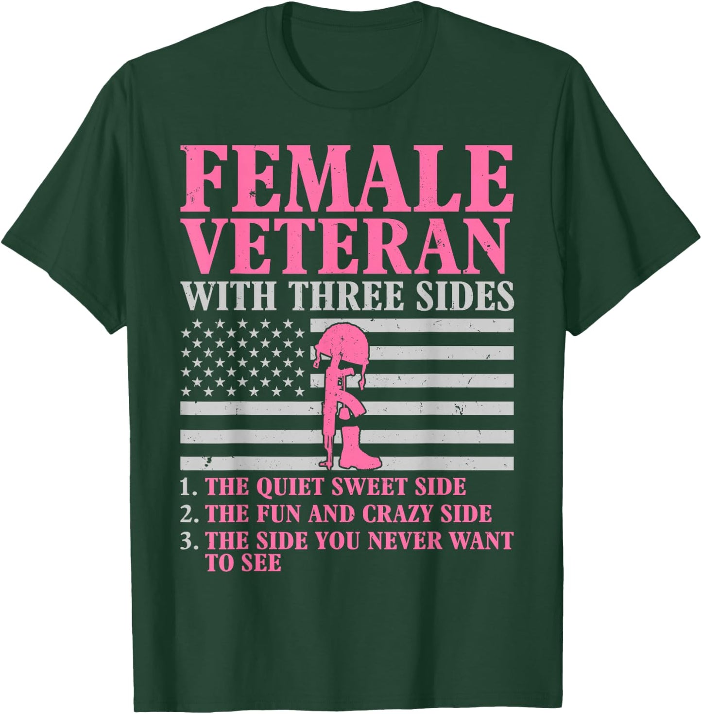 Female Veteran with Three Sides Women Veteran Mother Grandma T-Shirt - T-Shirt | Forest