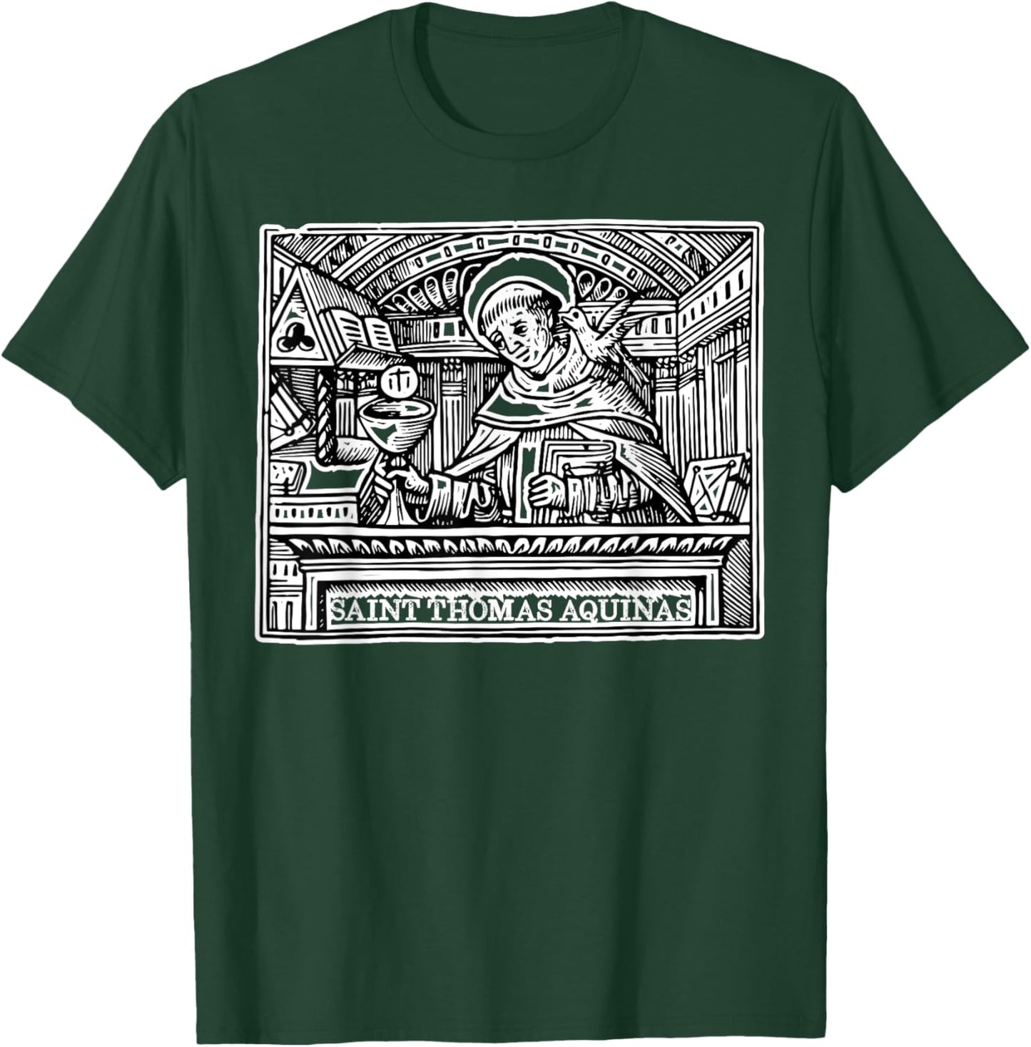 St Thomas Aquinas Catholic Saint Patron Saint Students Art T-Shirt - T-Shirt | Forest