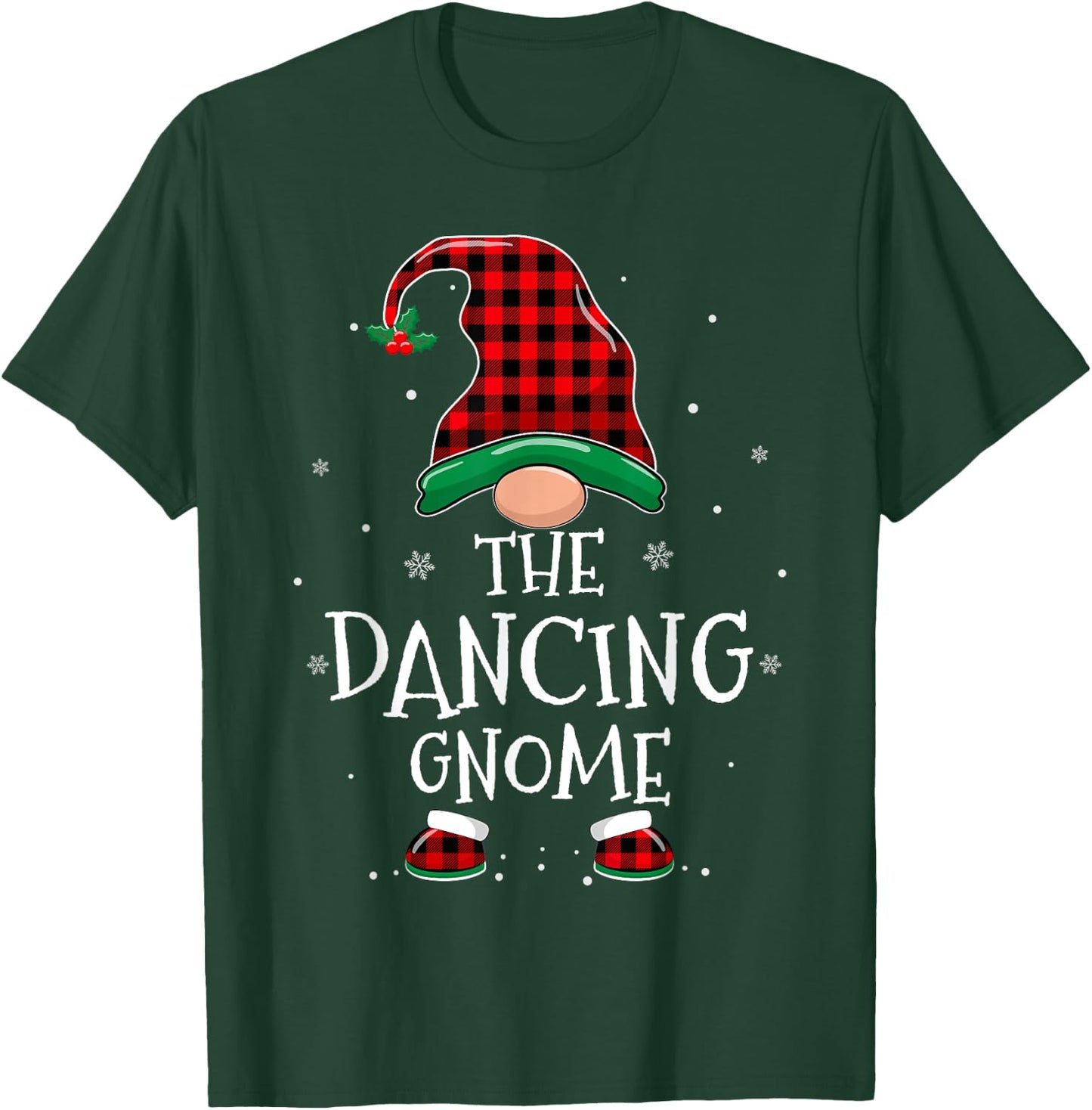 Dancing Gnome Xmas Family Matching Plaid Christmas Gnomes T-Shirt - T-Shirt | Forest