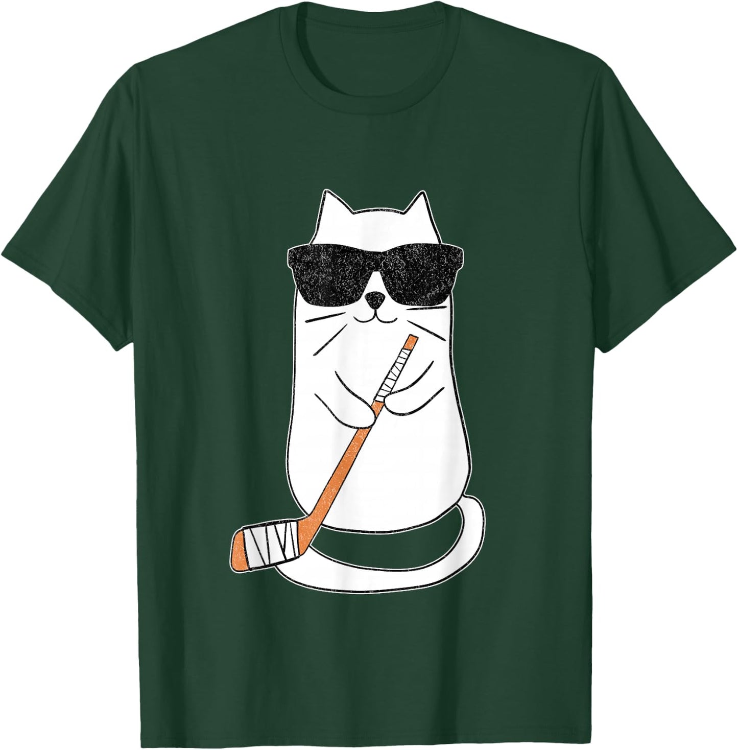 Ice Hockey Cat Hockey Player Stick Retro T-Shirt - T-Shirt | Forest