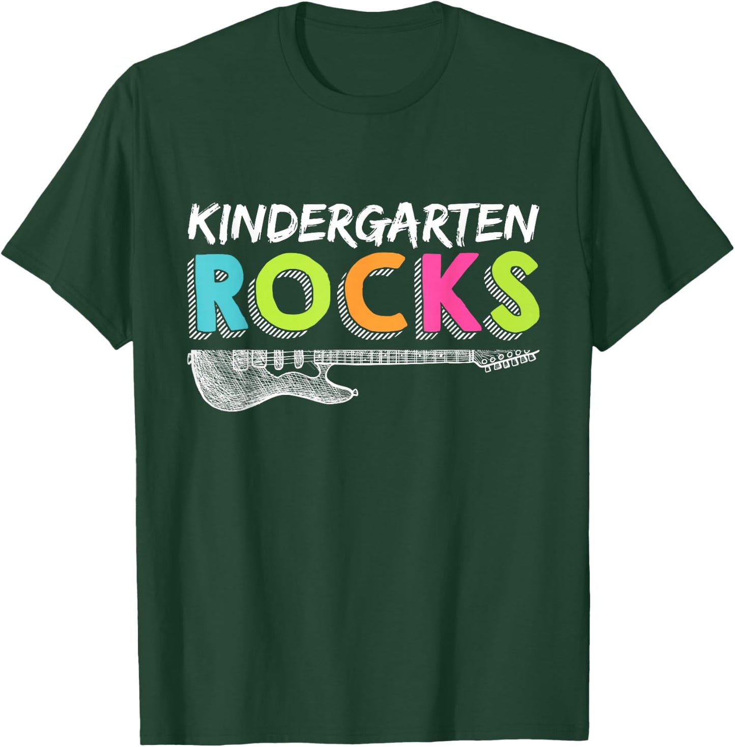 Kindergarten Rocks With Guitar Back To School Teacher T-Shirt - T-Shirt | Forest