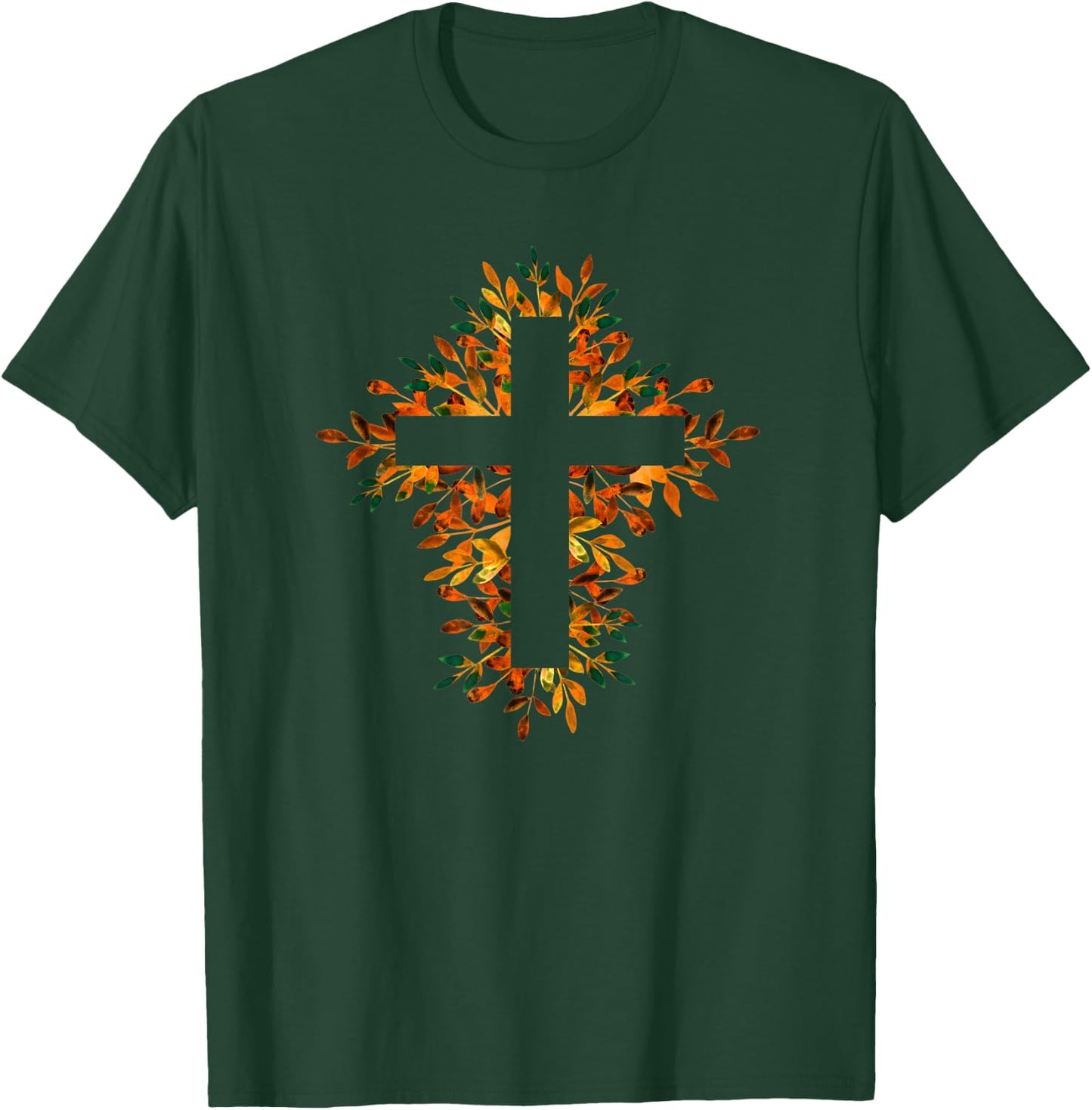 Brown Orange Fall Autumn Floral Cross Christian Faith Lover T-Shirt - T-Shirt | Forest
