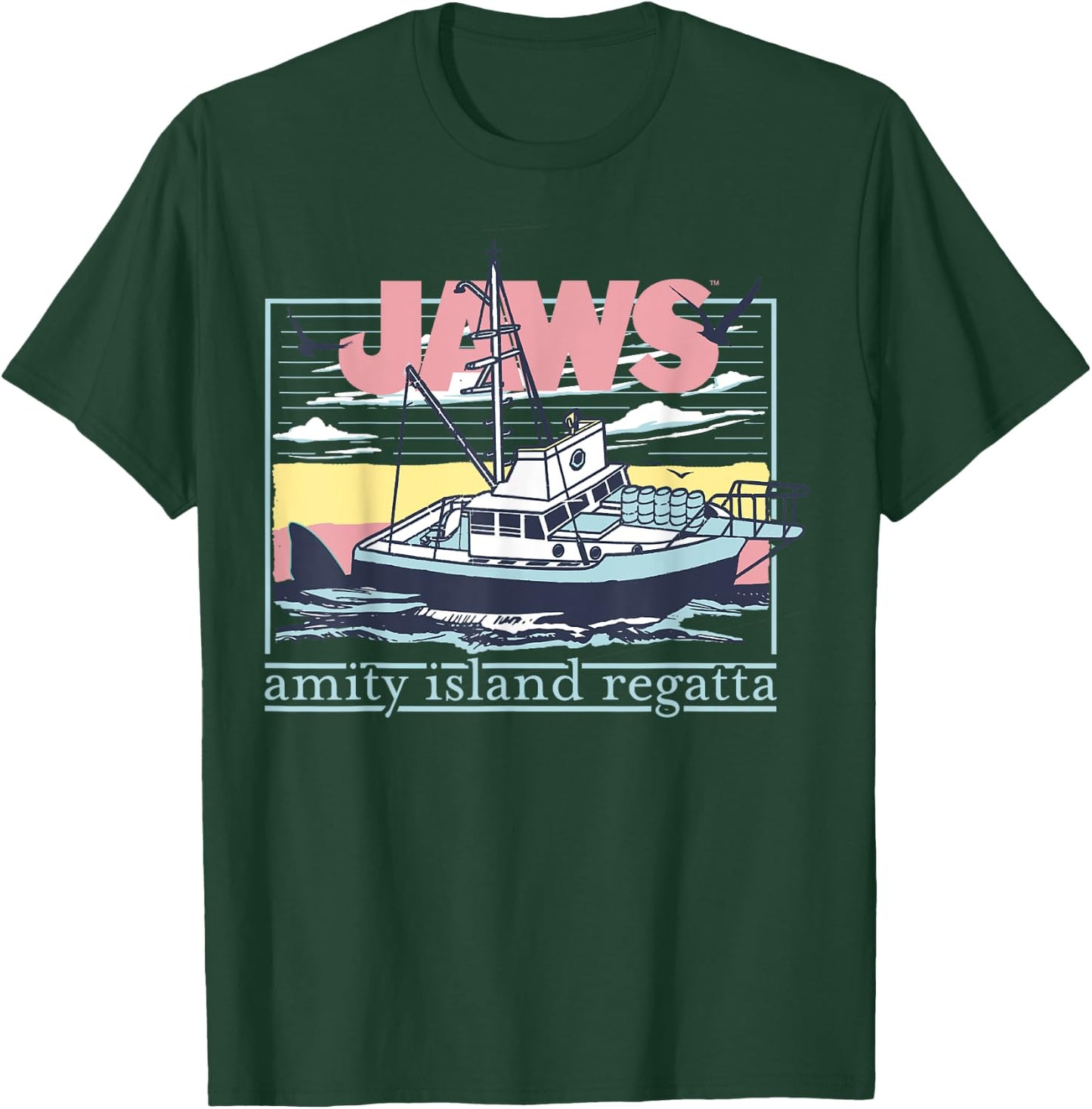 Jaws Amity Retro Island Regatta Fishing Boat Poster T-Shirt - T-Shirt | Forest