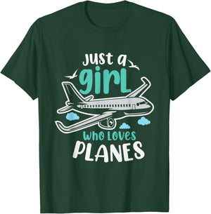 Just A Girl Who Loves Planes Future Pilot Aviation Geek T-Shirt - T-Shirt | Forest