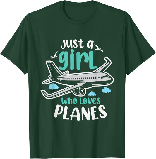 Just A Girl Who Loves Planes Future Pilot Aviation Geek T-Shirt - T-Shirt | Forest