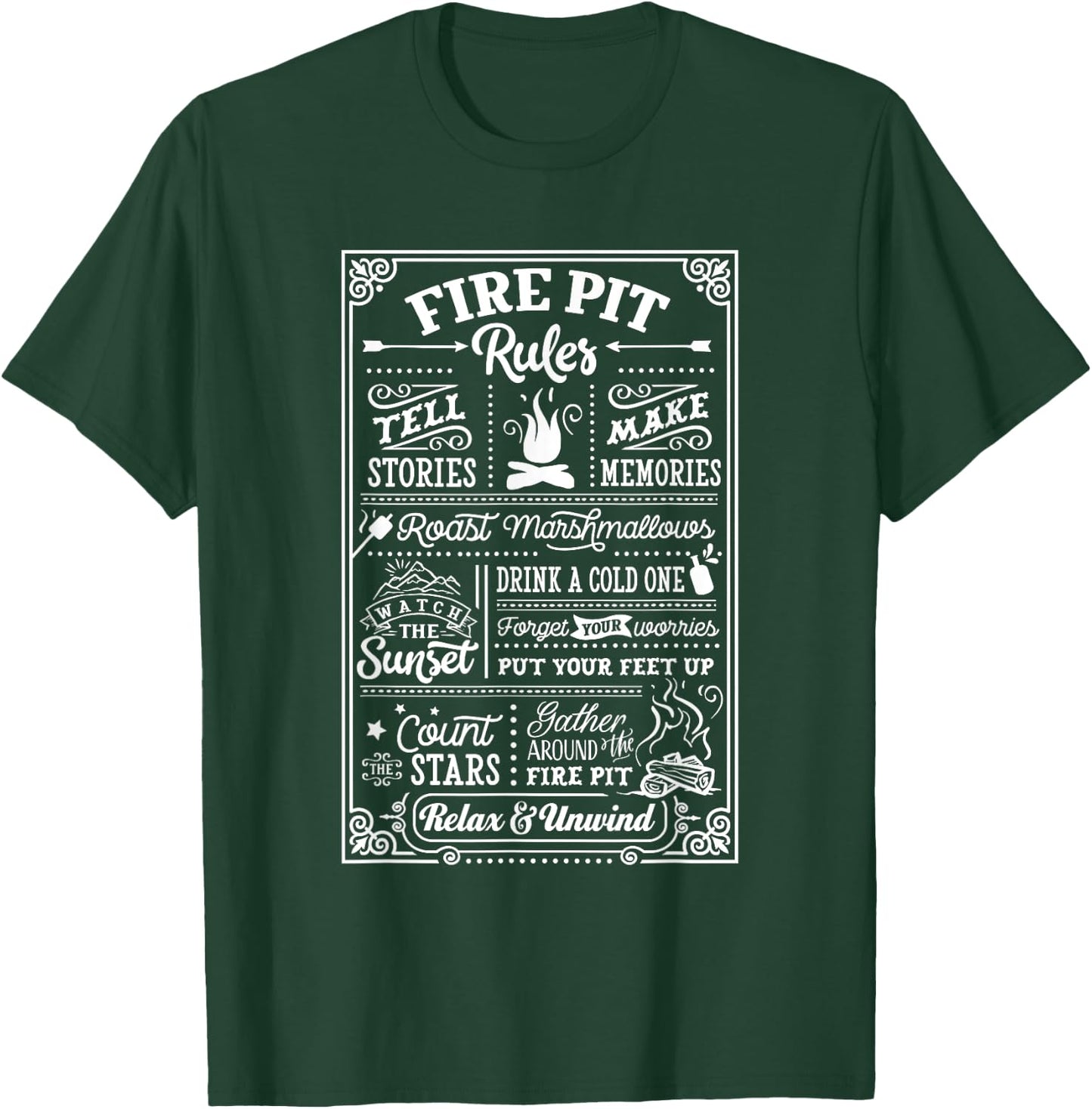 Camping, Outdoors Fire Pit Rules Party Apparel T-Shirt - T-Shirt | Forest