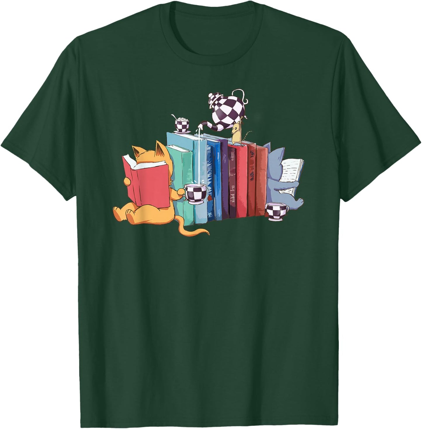 Kawaii Cat Book Ends Library Decor Librarian Gifts Design T-Shirt - T-Shirt | Forest