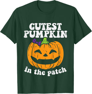 Kids Cutest Pumpkin In The Patch Cute Halloween Toddler Girls T-Shirt - T-Shirt | Forest