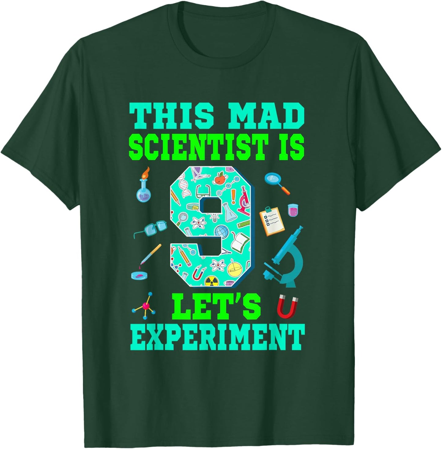 This Mad Scientist Is 9 Science 9th Birthday Boy Girl T-Shirt - T-Shirt | Forest