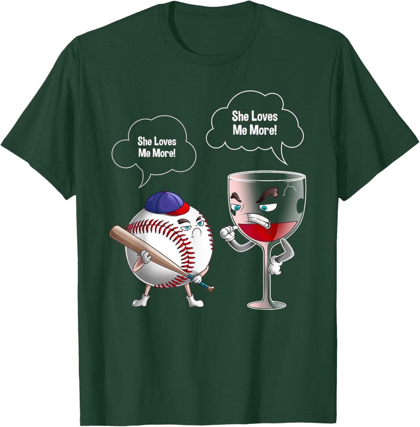 Cool She Loves Me Baseball And Wine Funny Drink Player Gift T-Shirt - T-Shirt | Forest