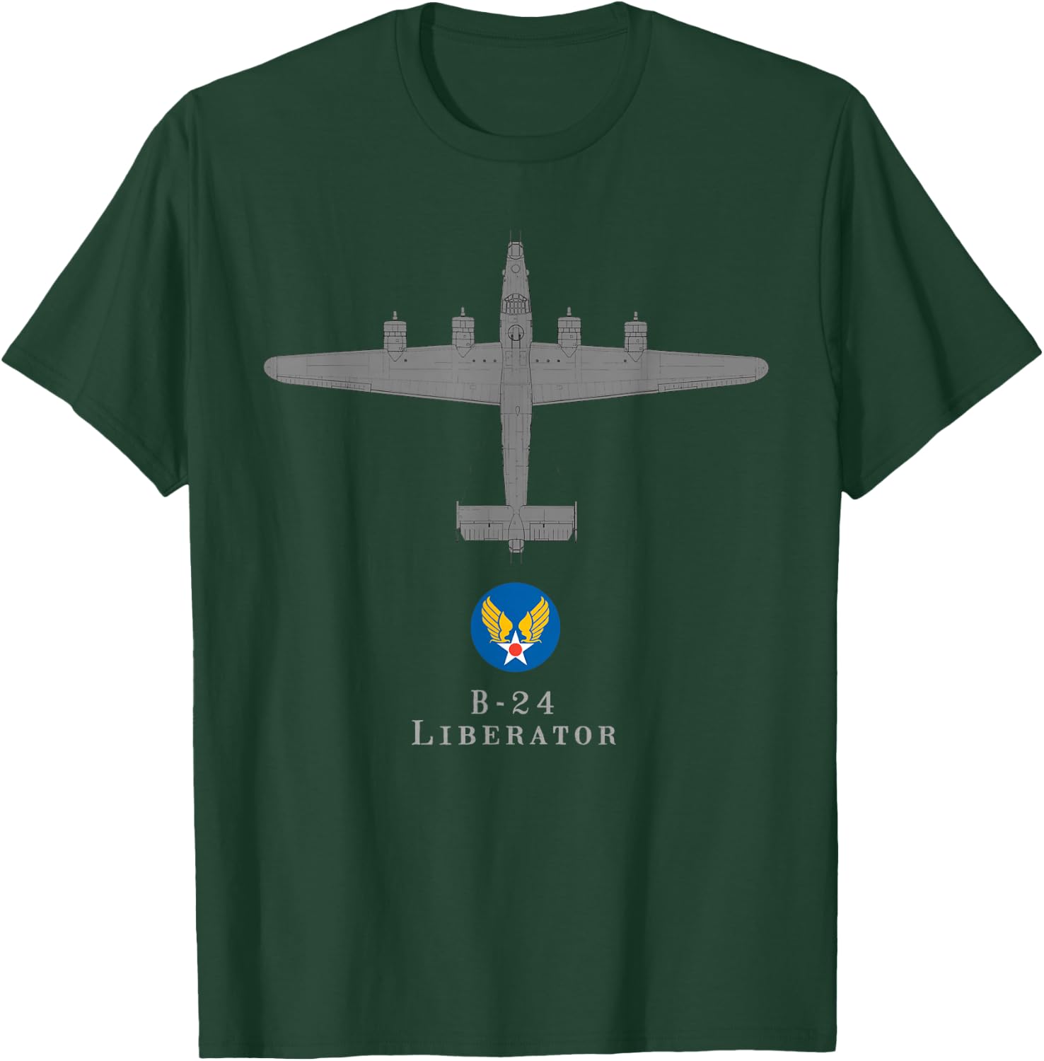 B-24 Liberator Tech Drawing WWII Bomber Airplane T-Shirt - T-Shirt | Forest