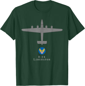 B-24 Liberator Tech Drawing WWII Bomber Airplane T-Shirt - T-Shirt | Forest