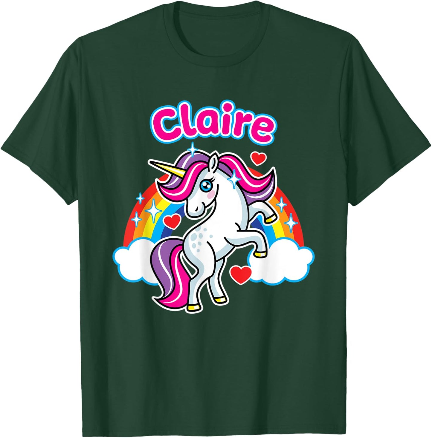 Claire Custom Girls Name Personalized Design Unicorn Party T-Shirt - T-Shirt | Forest