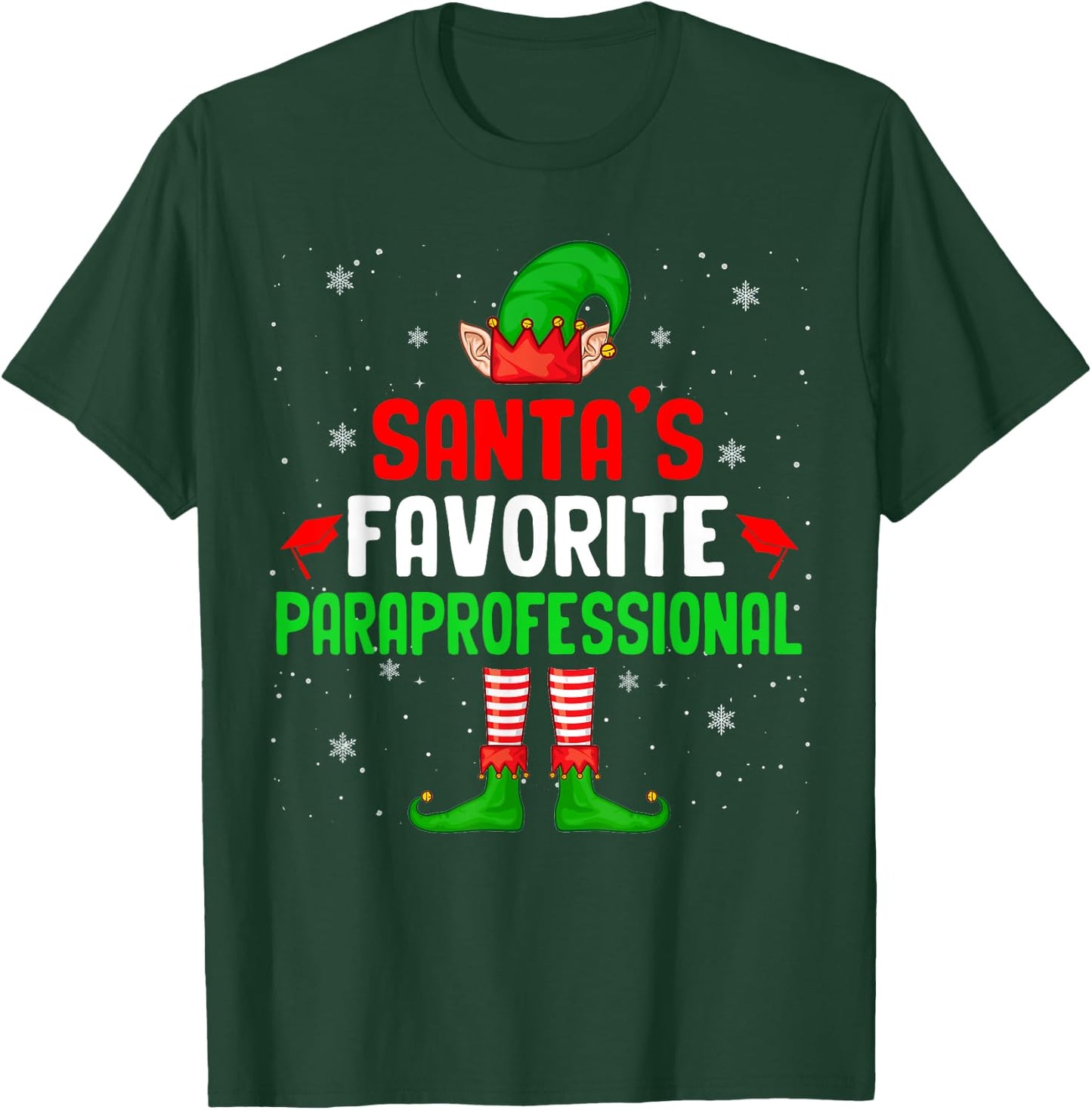 Santa's Favorite Paraprofessional Christmas Elf Family T-Shirt - T-Shirt | Forest