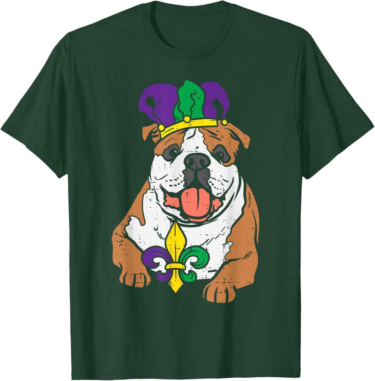 Jester English Bulldog Mardi Gras Funny Dog Men Women Kids T-Shirt - T-Shirt | Forest