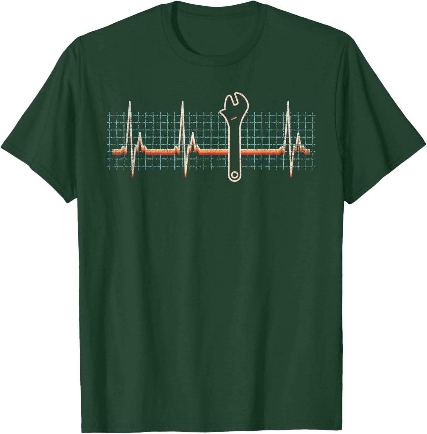 Mechanic Wrench Heartbeat Retro 80s Funny Technician Gift T-Shirt - T-Shirt | Forest