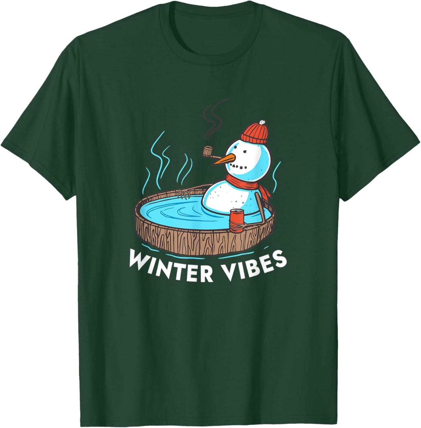Winter Vibes - Beer Drinking Snowman in Hot Tub T-Shirt - T-Shirt | Forest