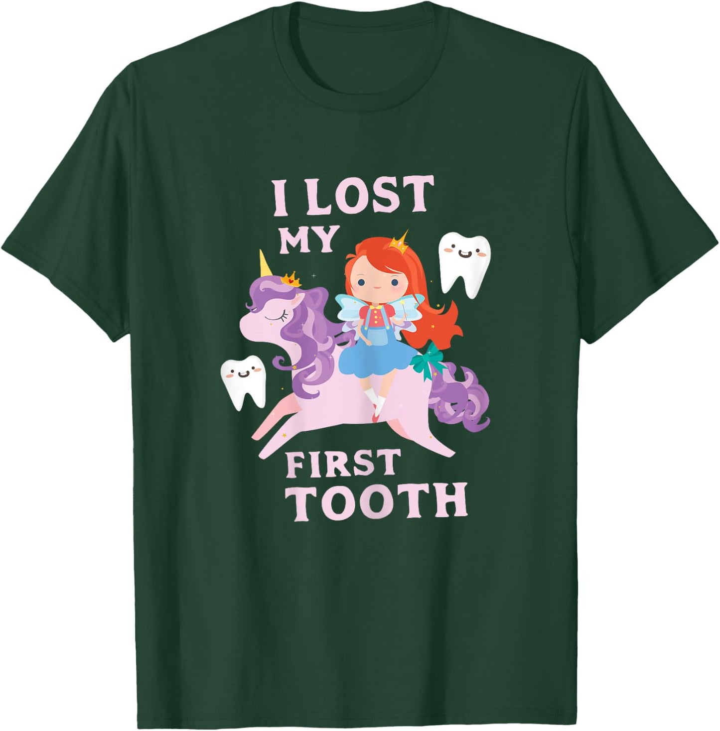 I Lost My First Tooth Shirt Baby Teeth Out Fairy Unicorn T-Shirt - T-Shirt | Forest