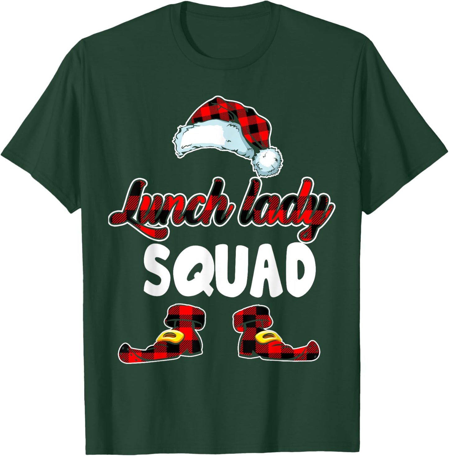 Lunch Lady Squad Santa Elf Red Plaid Christmas Pajama T-Shirt - T-Shirt | Forest
