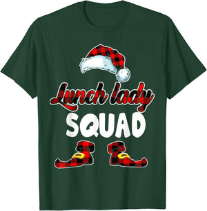 Lunch Lady Squad Santa Elf Red Plaid Christmas Pajama T-Shirt - T-Shirt | Forest