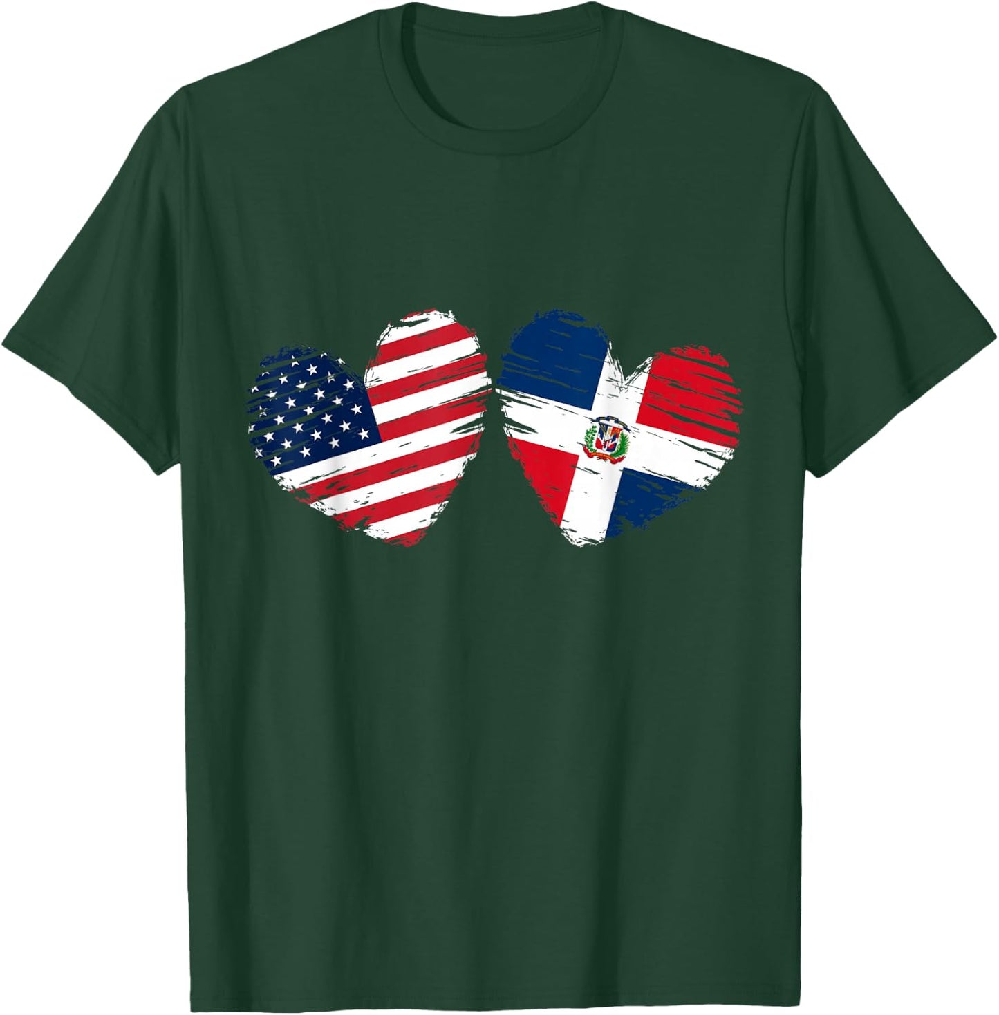 USA Dominican Republic Flag Heart Dominican American T-Shirt - T-Shirt | Forest