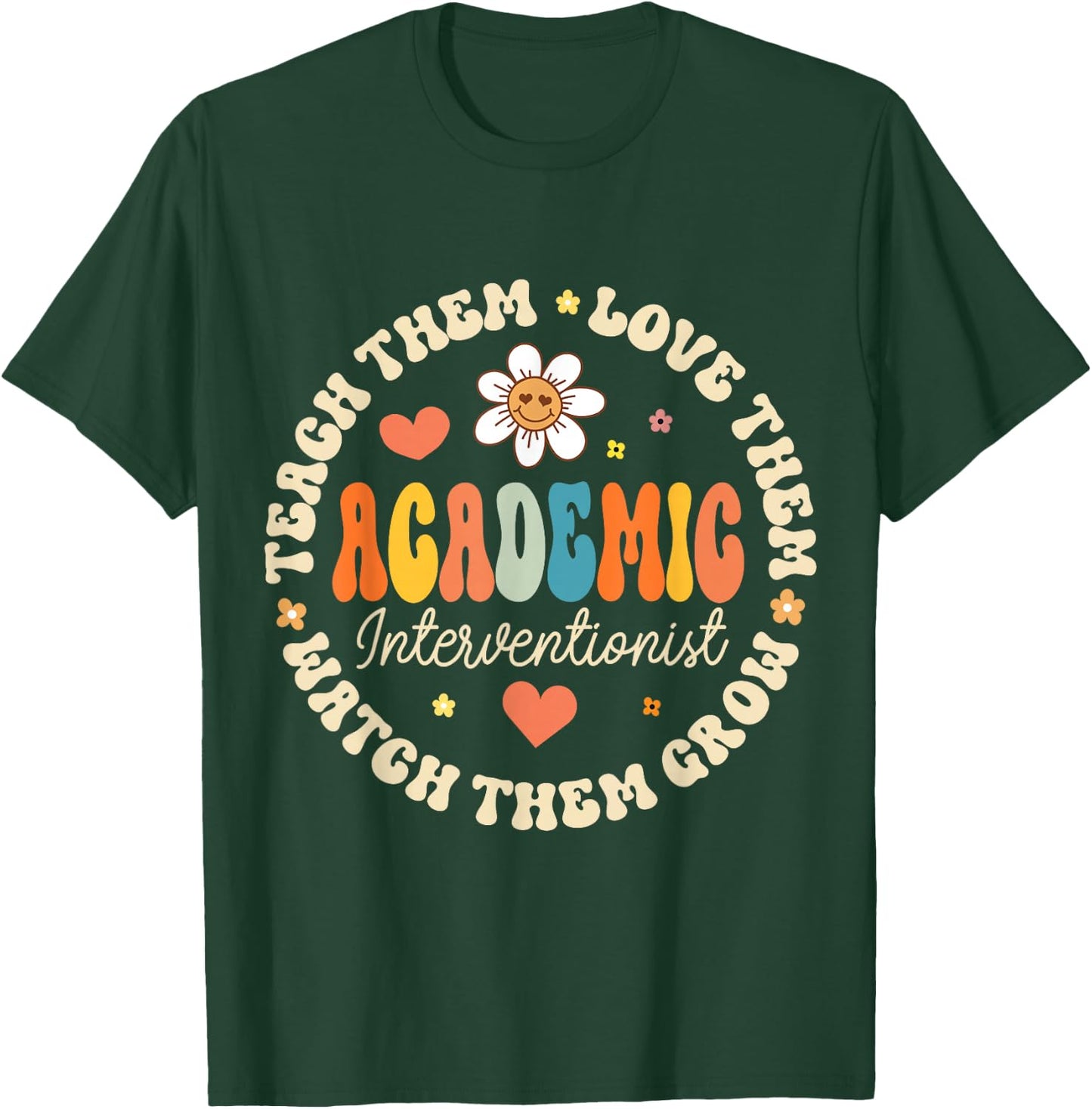 Academic Interventionist Reading Math Title One Teacher Crew T-Shirt - T-Shirt | Forest
