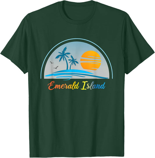 Emerald Island NC North Carolina Souvenir Palm Tree Surfer T-Shirt - T-Shirt | Forest