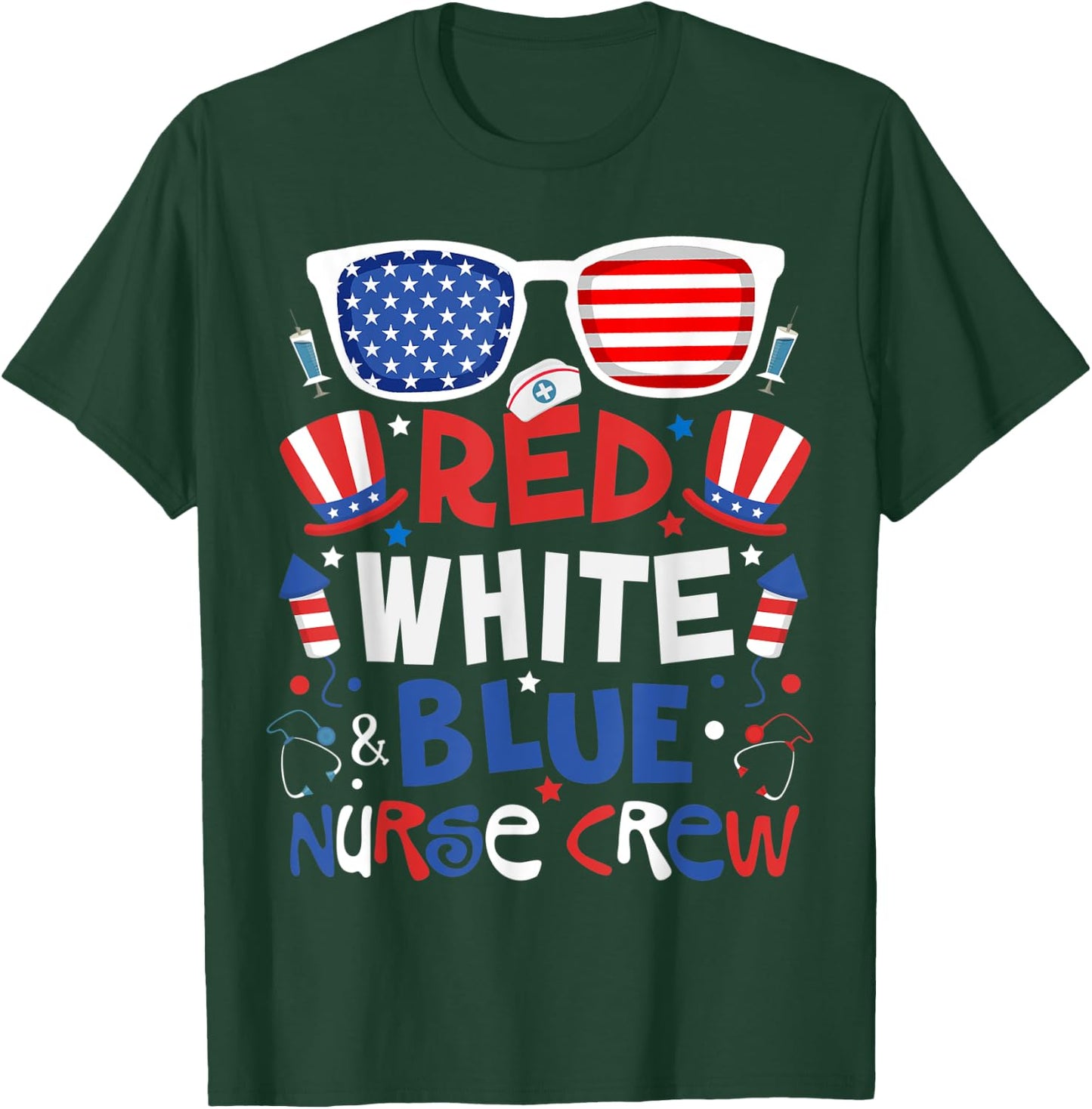 4th Of July Nurse Crew Scrub Tops Patriotic Nurses Matching Kids Men T-Shirt - T-Shirt | Forest