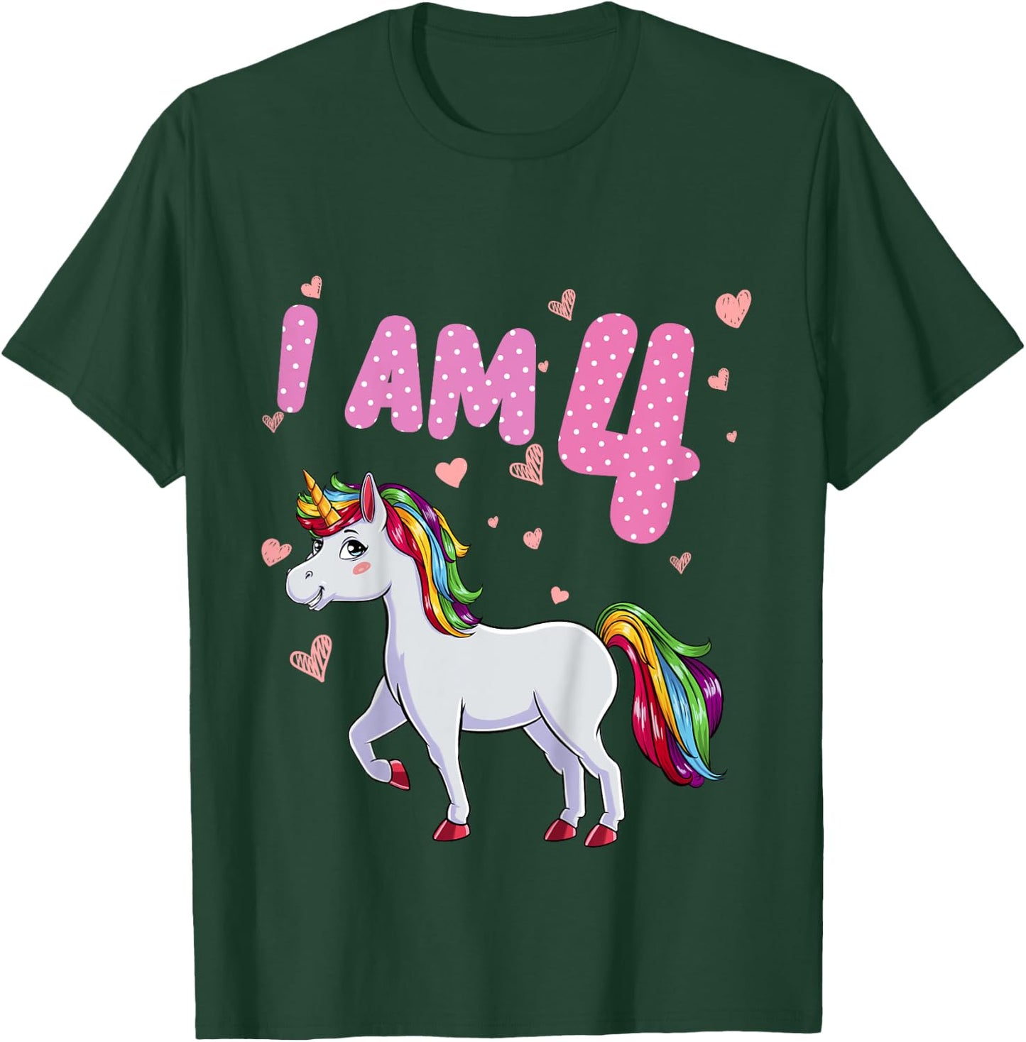 Unicorn Girl 4th Birthday 4 Years Old Girls Unicorn Birthday T-Shirt - T-Shirt | Forest