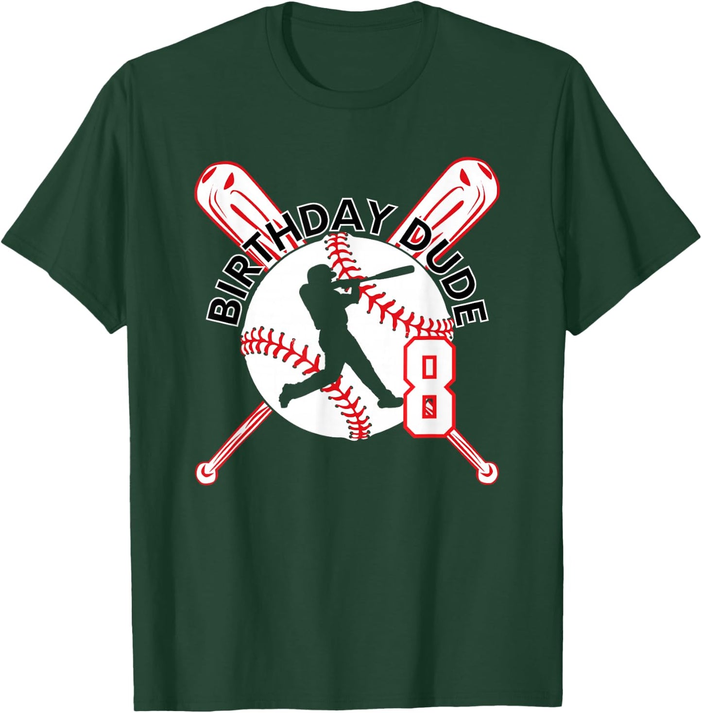 8 Year Old Baseball Guy 8th Birthday T-Shirt - T-Shirt | Forest