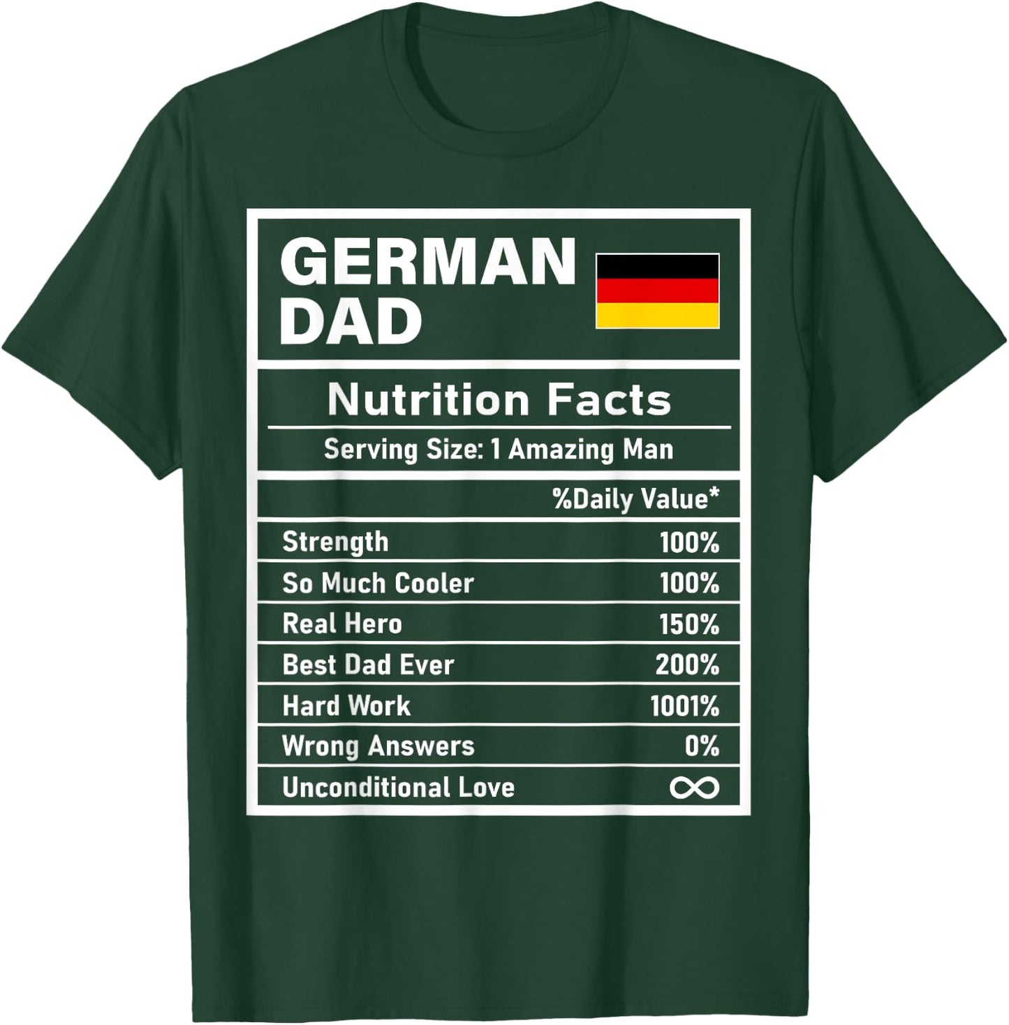 German Dad Nutrition Facts Father's Day National Heritage T-Shirt - T-Shirt | Forest