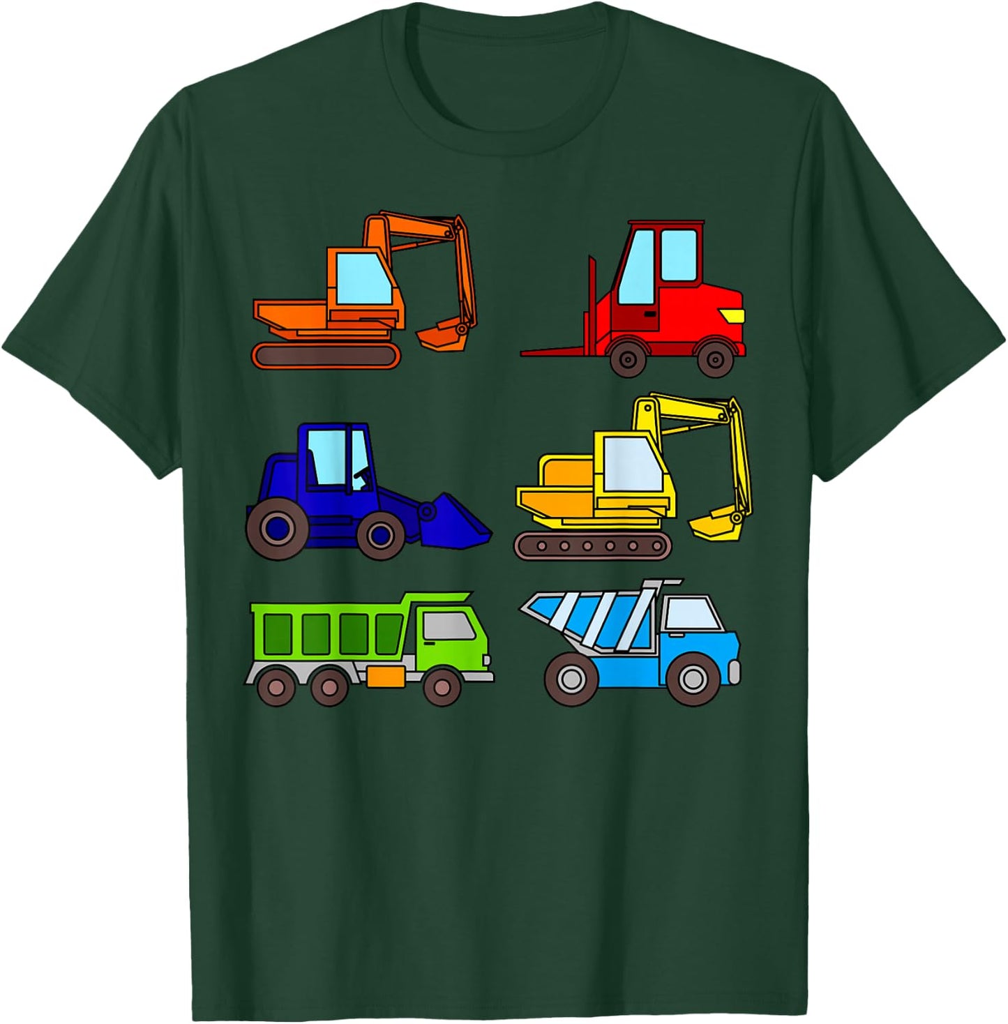 Excavator Dump Trucks Tractor Fork Lift Concrete Mixer Kids T-Shirt - T-Shirt | Forest
