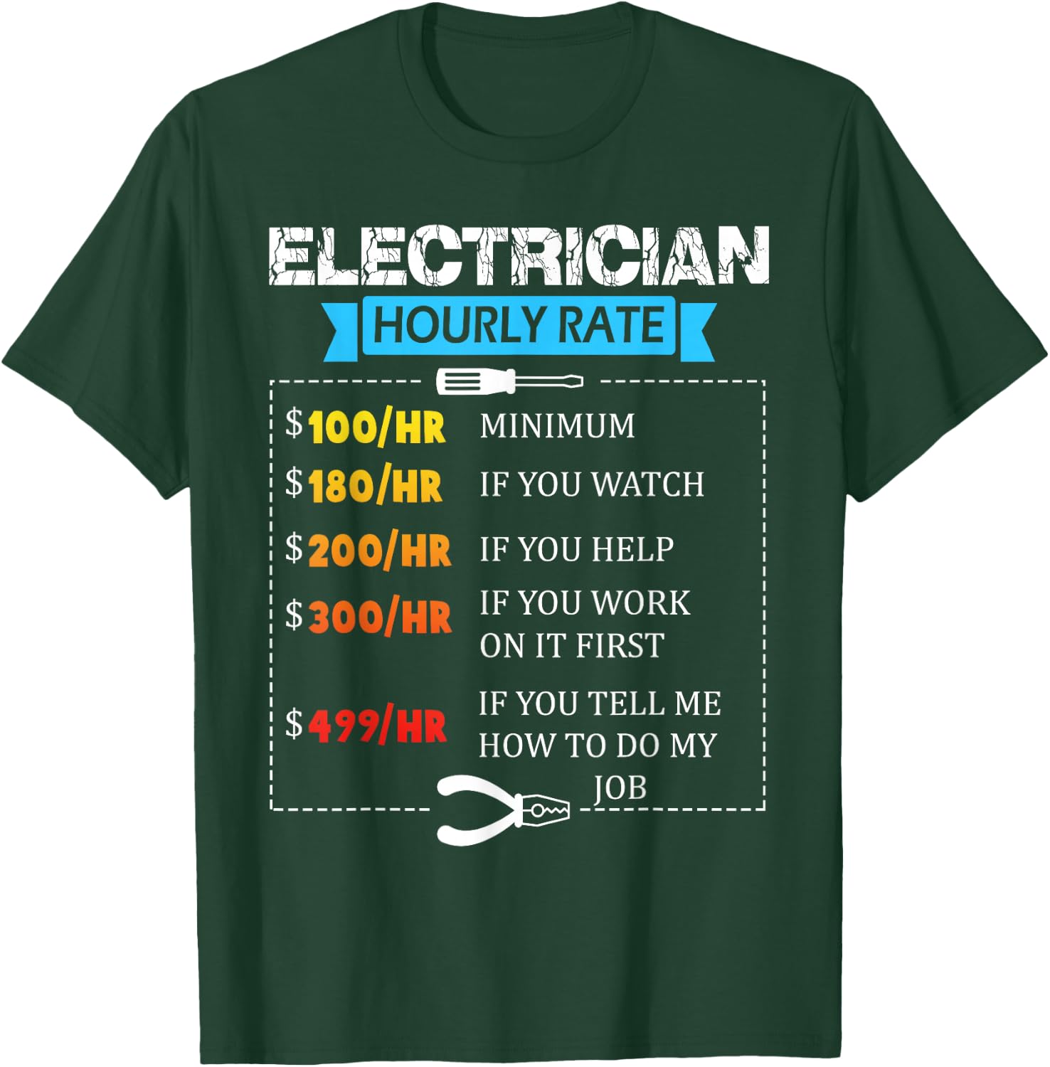 Hourly Rate Gift Electrician | Funny Electrician T-Shirt - T-Shirt | Forest