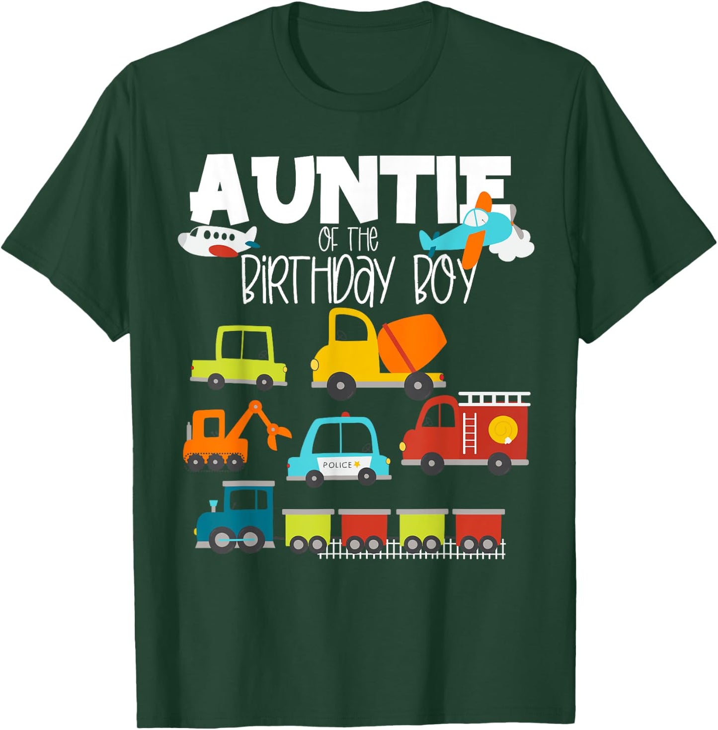 Auntie Of The Birthday Boy Family Matching Train Fire Truck T-Shirt - T-Shirt | Forest