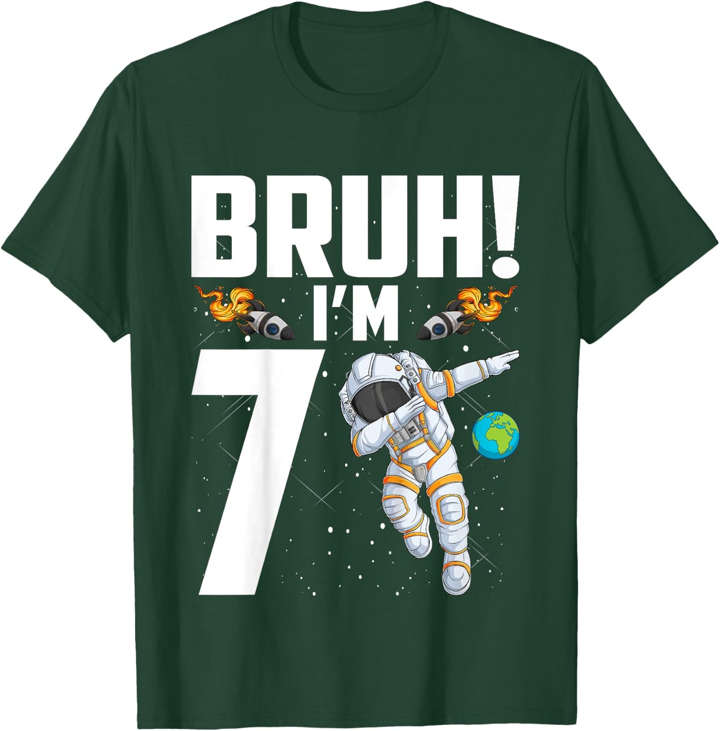 Kids 7th Birthday Astronaut Bruh I'm 7 Years Old Birthday T-Shirt - T-Shirt | Forest