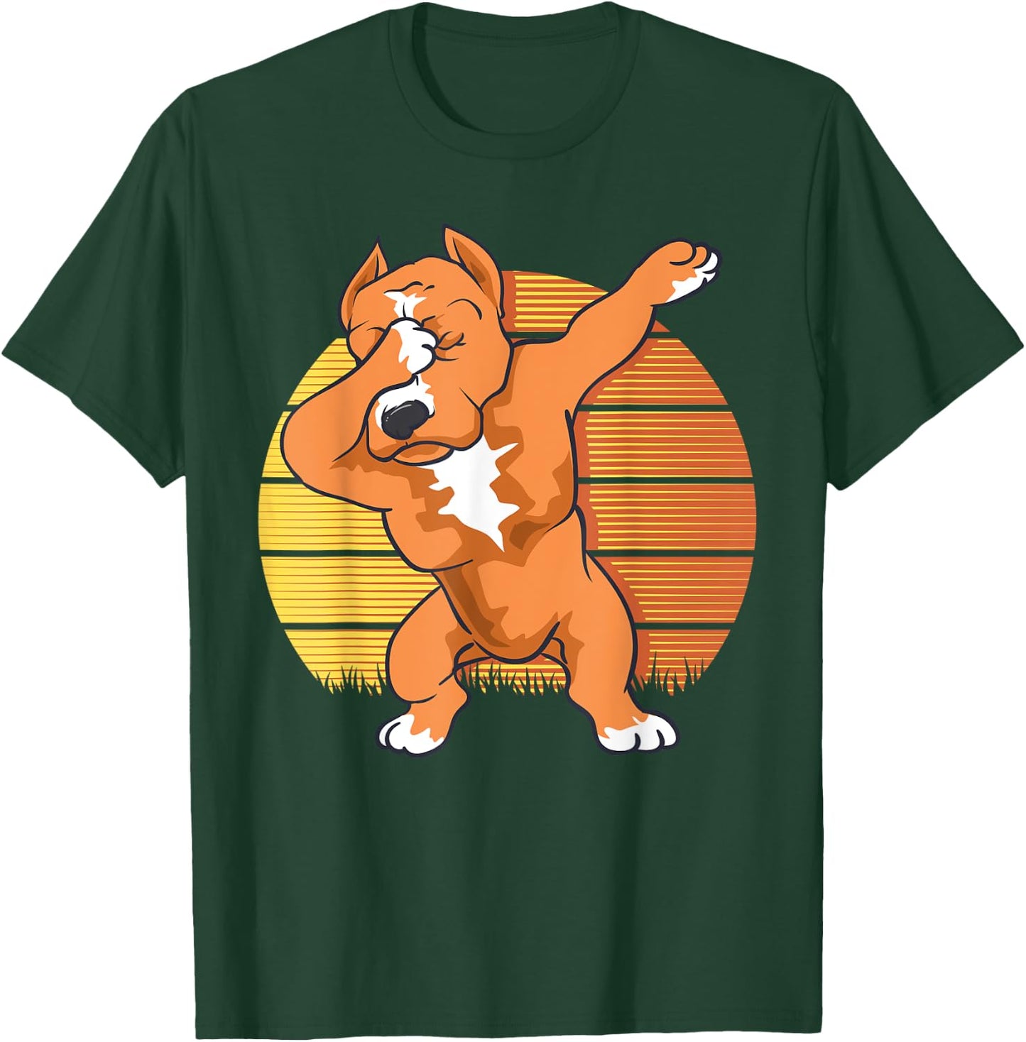Vintage Sunset Funny Pitbull Dabbing Pitbull Fans Dog Men Women Kids T-Shirt - T-Shirt | Forest
