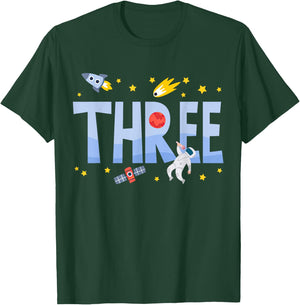 Three Birthday Boys Kids Astronaut 3rd Bday Party 3 Year Old T-Shirt - T-Shirt | Forest