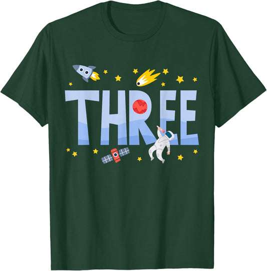 Three Birthday Boys Kids Astronaut 3rd Bday Party 3 Year Old T-Shirt - T-Shirt | Forest