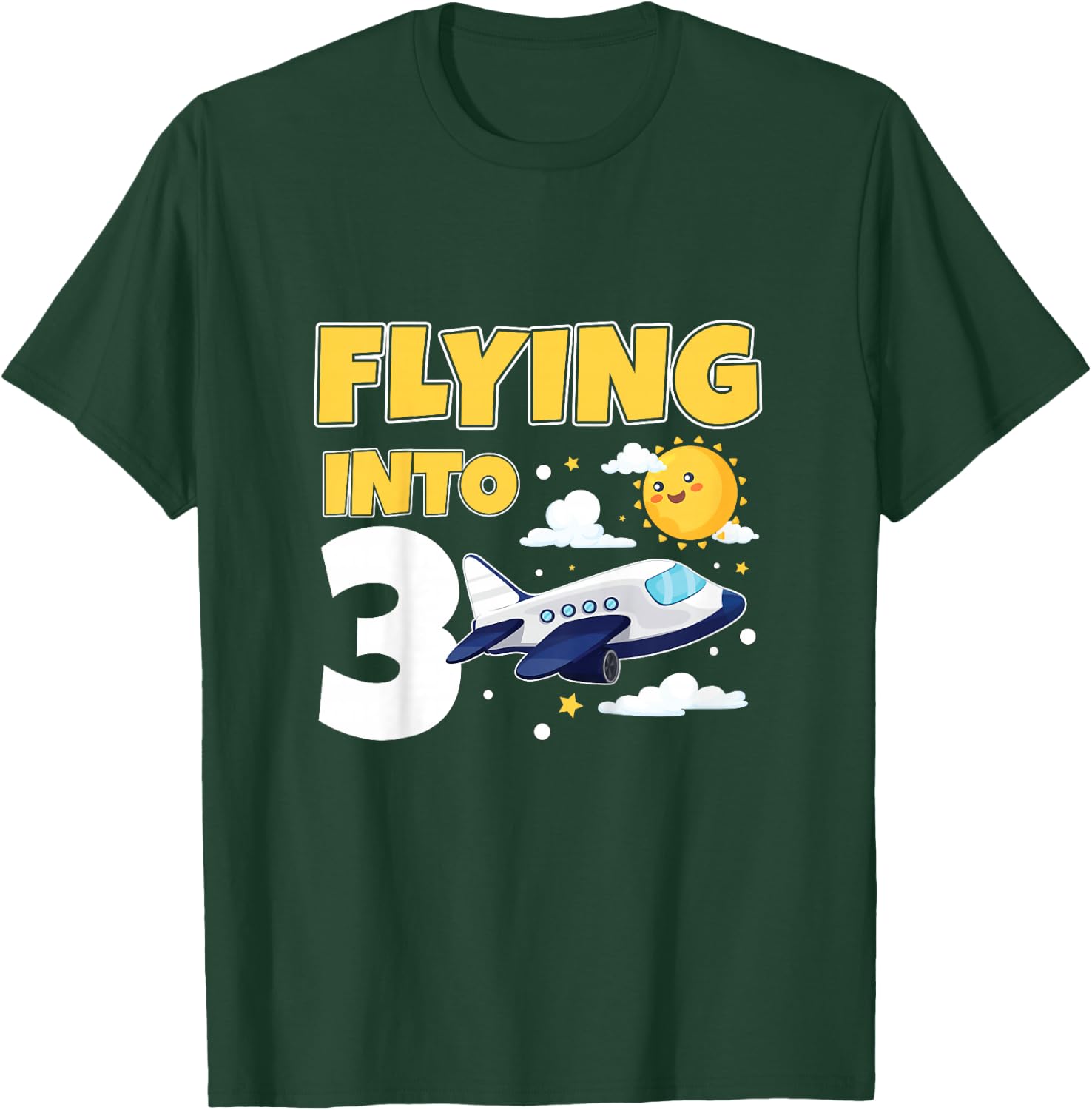 Flying Into 3 Airplane Pilot 3 Year Old 3rd Birthday T-Shirt - T-Shirt | Forest