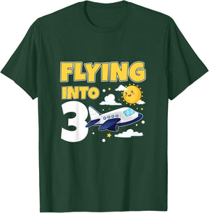 Flying Into 3 Airplane Pilot 3 Year Old 3rd Birthday T-Shirt - T-Shirt | Forest