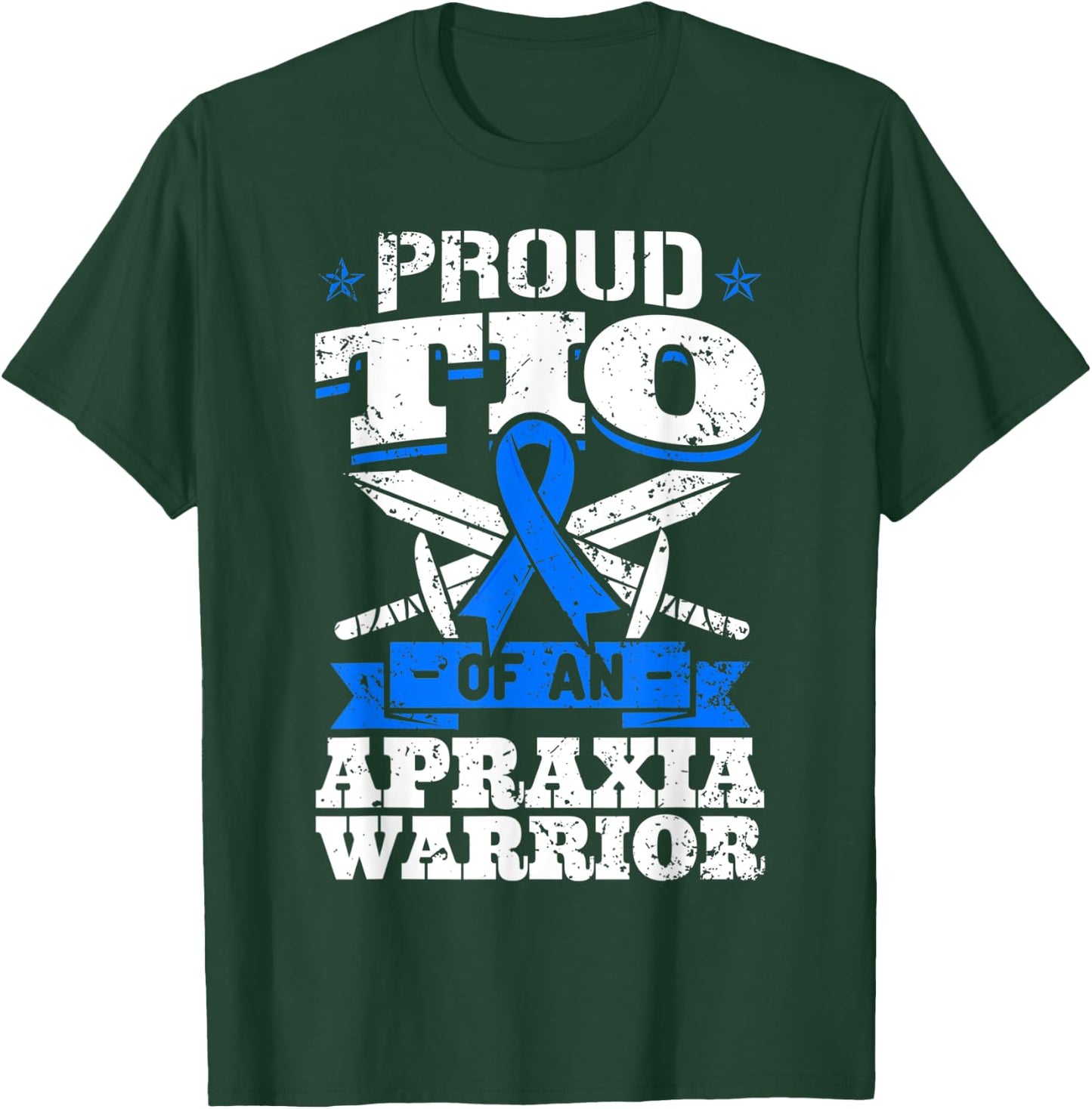 Proud Tio Of An Apraxia Warrior Blue Awareness Ribbon Uncle T-Shirt - T-Shirt | Forest